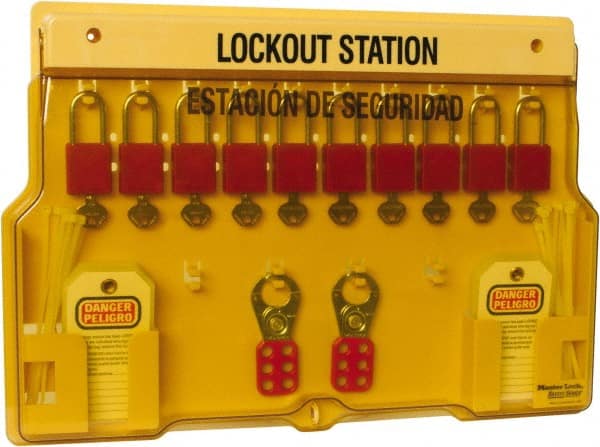 Master Lock 1483BP410ES Padlock Lockout Station: Equipped, 10 Max Locks, Polycarbonate Station 