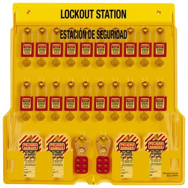 Master Lock 1484BP410ES Padlock Lockout Station: Equipped, 20 Max Locks, Polycarbonate Station 