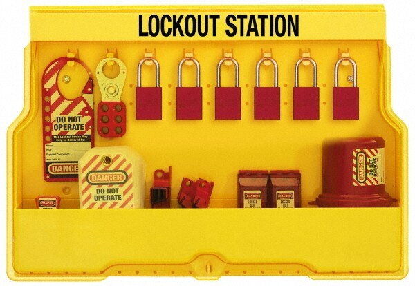 Electrical Lockout Station: Equipped, 6 Max Locks, Metal & Polycarbonate Station