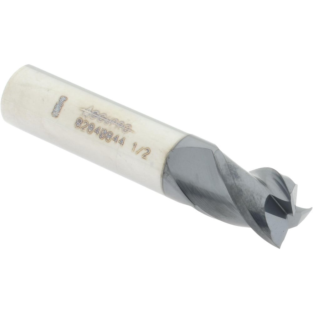 Accupro 12182189 Square End Mill: 1/2 Dia, 5/8 LOC, 1/2 Shank Dia, 2-1/2 OAL, 3 Flutes, Solid Carbide 