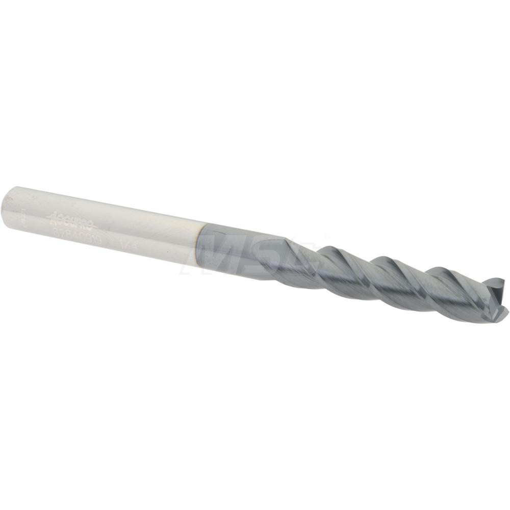 12182213 Square End Mill: 1/4 Dia, 1-1/8 LOC, 1/4 Shank Dia, 3 OAL, 3 Flutes, Solid Carbide  