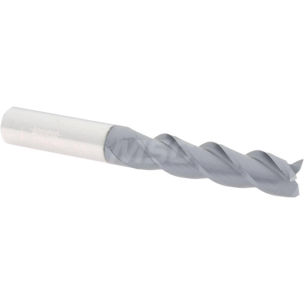 Accupro 12182225 Square End Mill: 1/2 Dia, 2 LOC, 1/2 Shank Dia, 4 OAL, 3 Flutes, Solid Carbide 