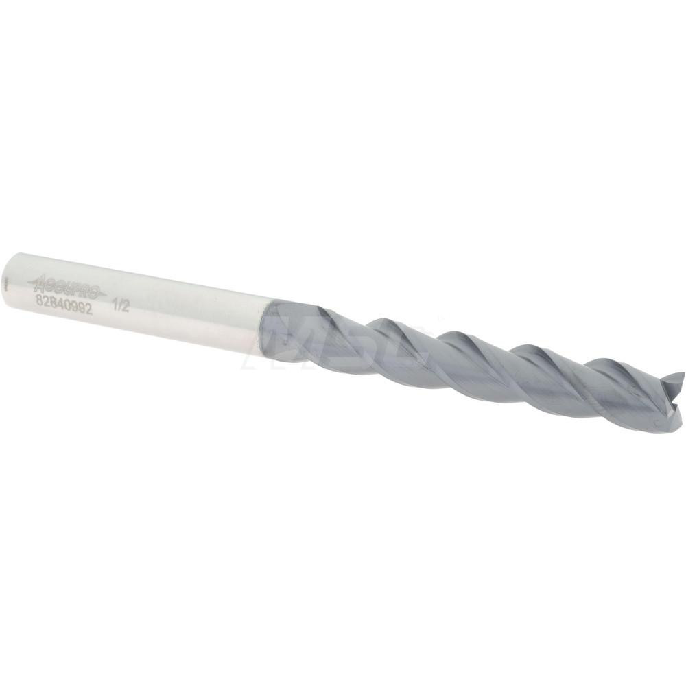 12182255 Square End Mill: 1/2 Dia, 3 LOC, 1/2 Shank Dia, 6 OAL, 3 Flutes, Solid Carbide  