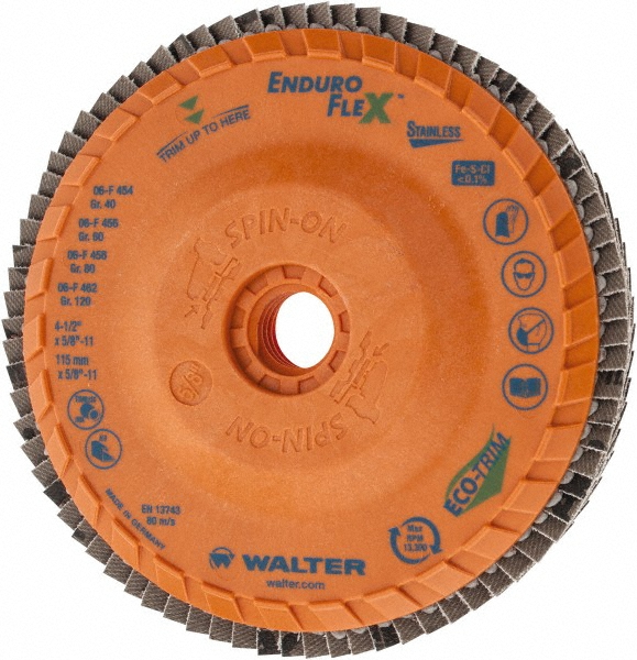 Flap Disc: 5/8-11 Hole, 40 Grit, Zirconia Alumina, Type 27