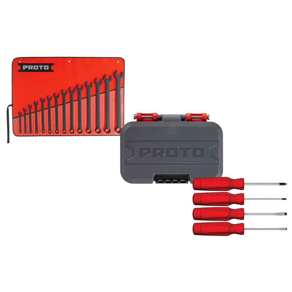 Proto 14 Pc 12-Point Black Oxide Combination ASD Wrench Set - BONUS 4 Pc DURATEK™ Precision Combination Screwdriver Set & BONUS 15 Pc 1/4" Drive