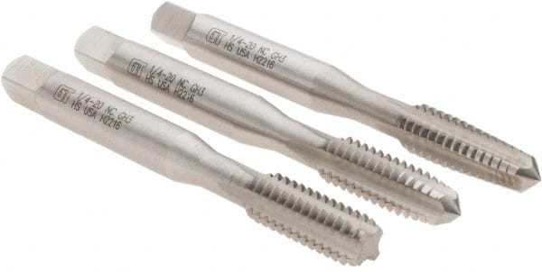Greenfield Threading 342522 Tap Set: 1/4-20 UNC, 4 Flute, Bottoming Plug & Taper, High Speed Steel, Bright Finish 