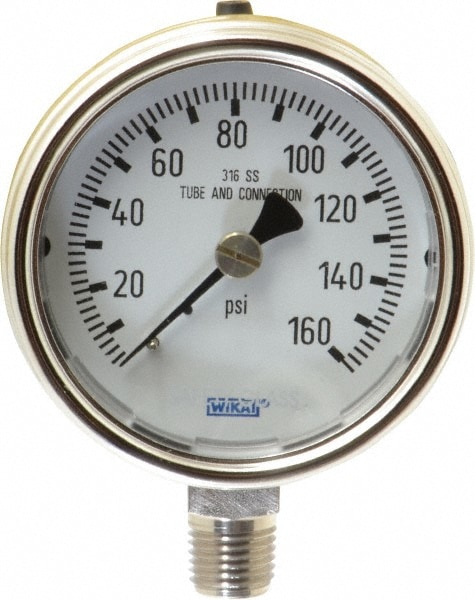 Wika 9744932 Pressure Gauge: 2-1/2" Dial, 1/4" Thread, NPT, Lower Mount Image