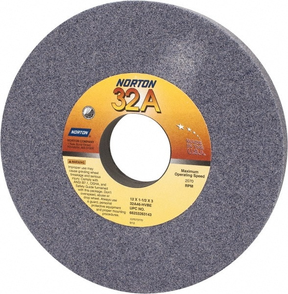 Norton 66253263143 Surface Grinding Wheel: 12" Dia, 1-1/2" Thick, 3" Hole, 46 Grit, H Hardness Image