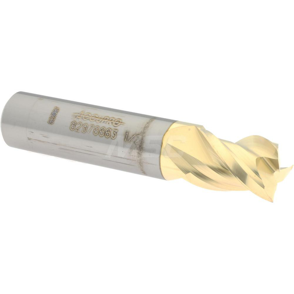 12179742 Square End Mill: 1/2 Dia, 5/8 LOC, 1/2 Shank Dia, 2-1/2 OAL, 3 Flutes, Solid Carbide  