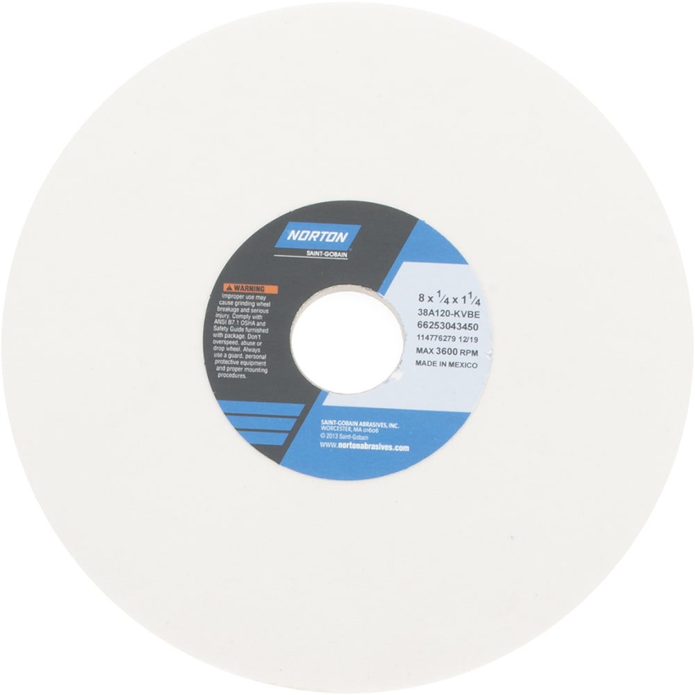 Norton 66253043450 Surface Grinding Wheel: 8" Dia, 1/4" Thick, 1-1/4" Hole, 120 Grit, K Hardness Image