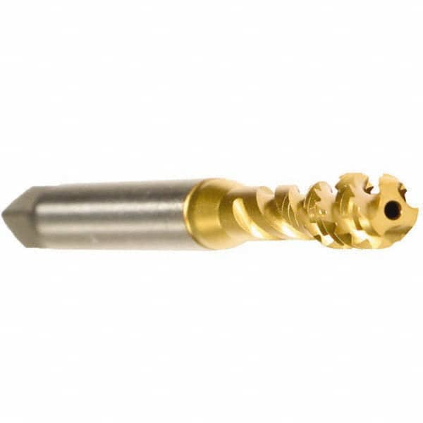 Spiral Flute Tap: 1/4-20, UNC, 3 Flute, Modified Bottoming, 2B Class of Fit, Cobalt, TiN Finish
