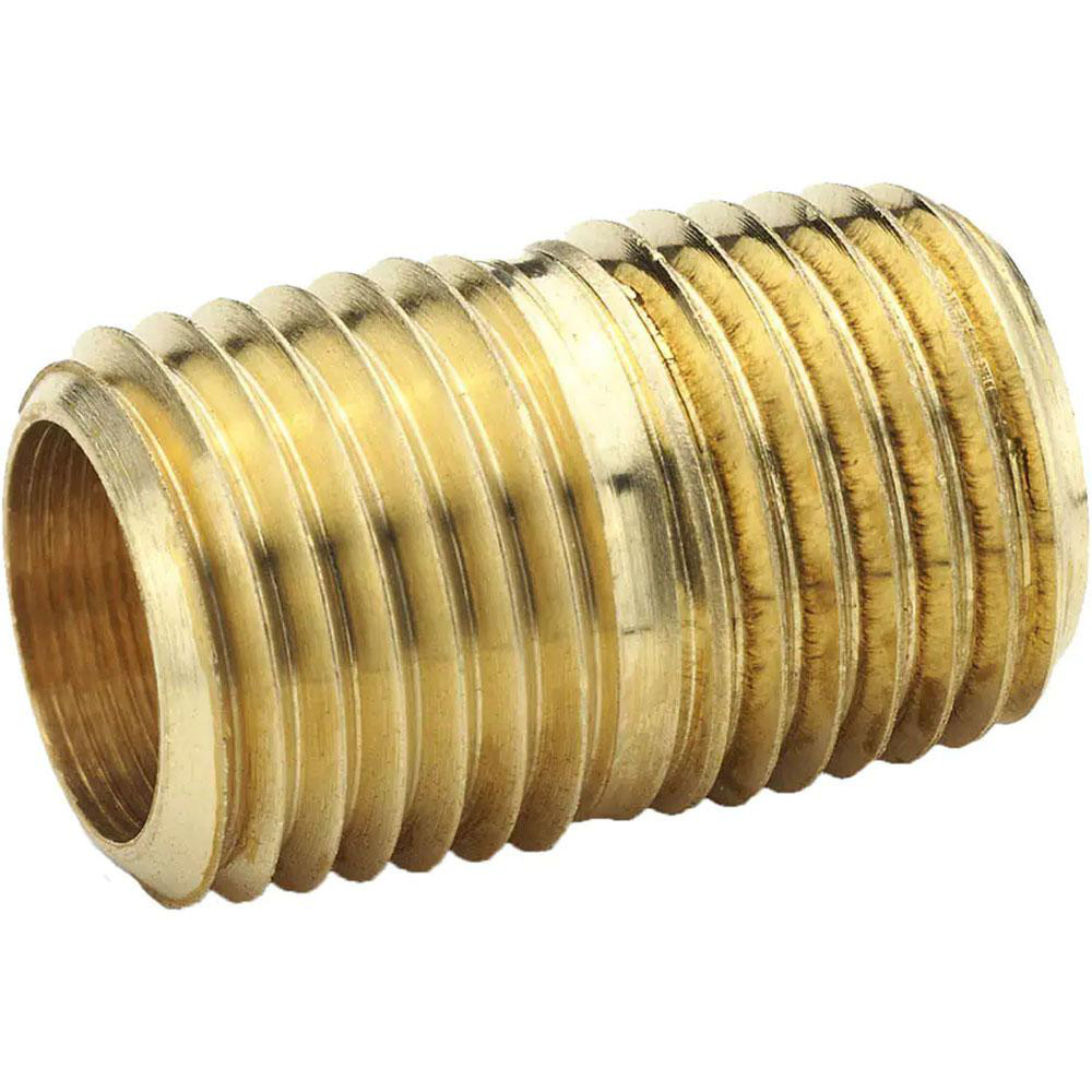 Industrial Pipe Close Nipple: 1/4" Male Thread, MNPTF - 1,000 Max psi, Brass