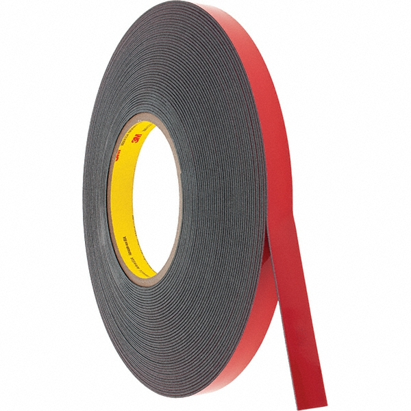 Black Double-Sided Polyethylene Foam Tape: 1/2" Wide, 20 yd Long, 45 mil Thick, Acrylic Adhesive - 45 mil Thick, Black, Foam Liner
