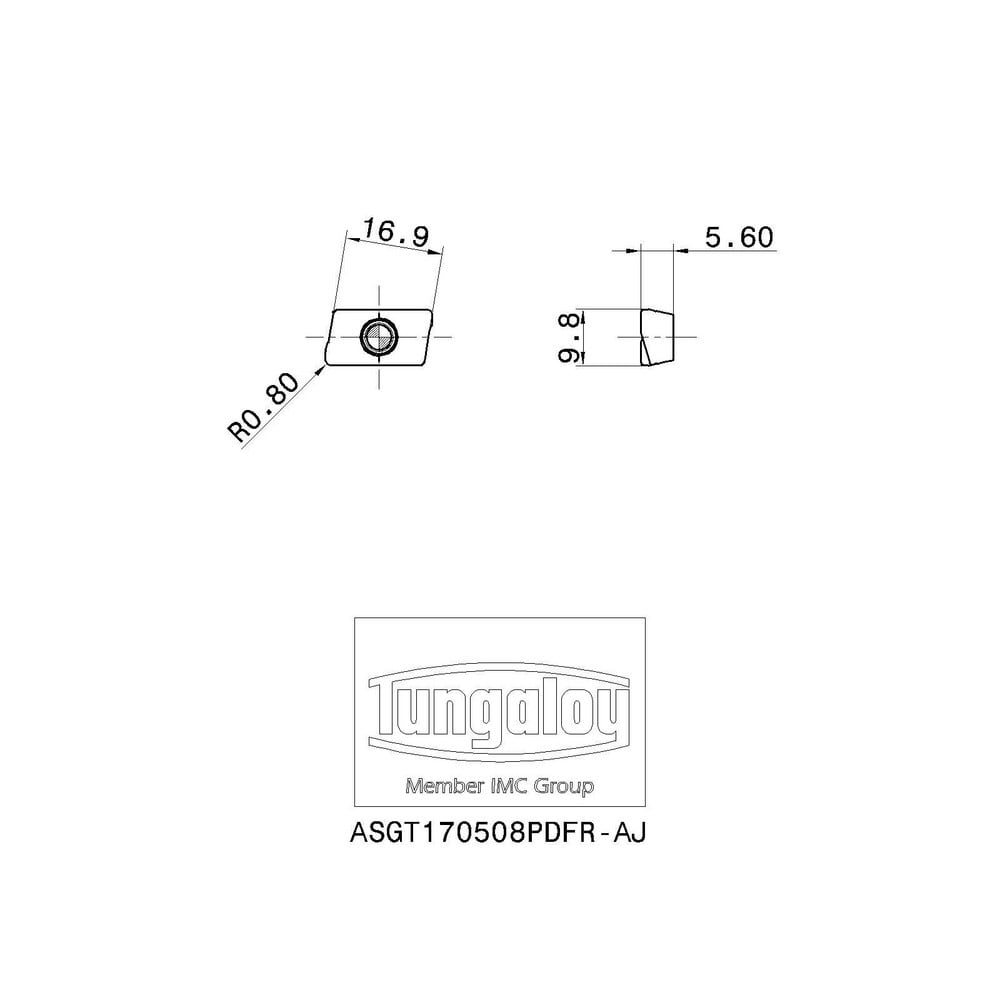 Tungaloy - Milling Insert: ASGT170508PDFR-AJ KS05F KS05F, Solid Carbide ...