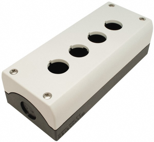 Pushbutton Switch Enclosures; Number of Holes: 4 ; Hole Diameter (mm): 22 ; Material: Plastic ; Overall Depth (Decimal Inch): 2.2000