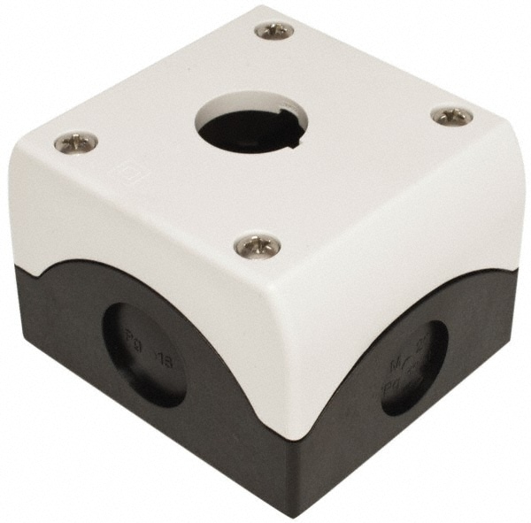 Pushbutton Switch Enclosures; Number of Holes: 1 ; Hole Diameter (mm): 22 ; Material: Plastic ; Overall Depth (Decimal Inch): 2.2000