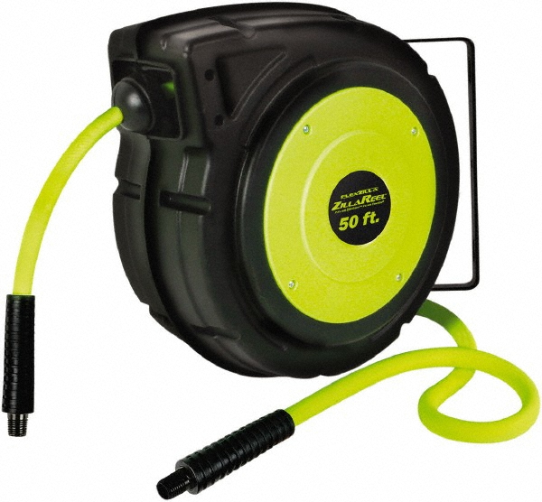 Hose Reel with Hose: 3/8" ID Hose x 50', Spring Retractable - 150 psi