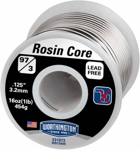 Worthington 331872 Rosin Core Solder: Tin, 1/8" Dia 
