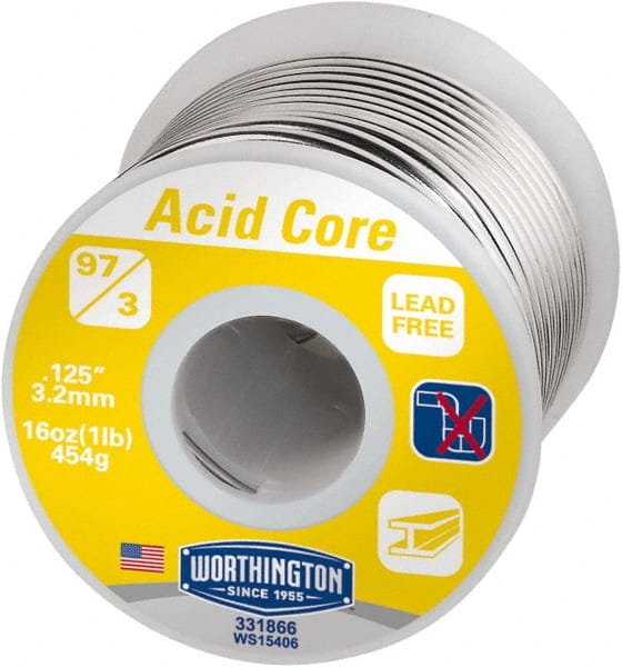 Worthington 331866 Lead-Free Acid Core Solder: Tin, 1/8" Dia 