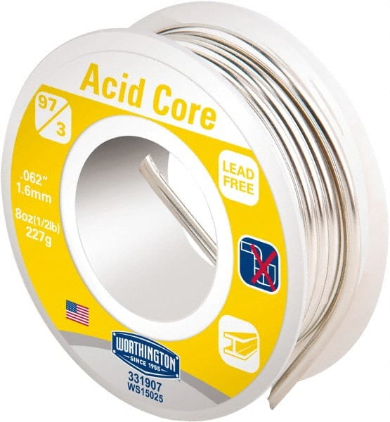 Worthington 331907 Lead-Free Acid Core Solder: Tin, 0.062" Dia 