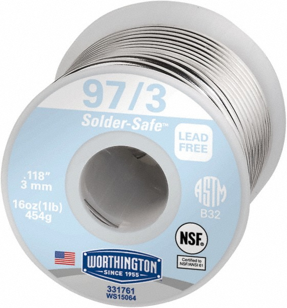 97/3 Lead-Free Solder: Tin, 0.118" Dia - 1 Lb.
