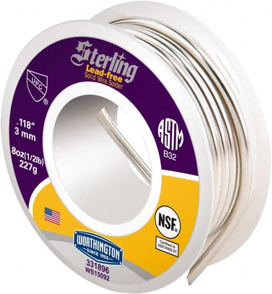 Worthington Sterling Lead-Free Solder: Tin, 0.118″ Dia 83933754 MSC  Industrial Supply