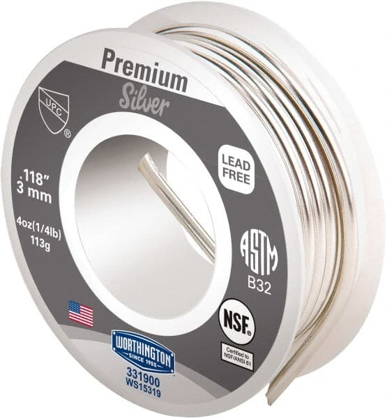 Worthington Premium Silver Lead-Free Solder: Silver, 0.118″ Dia  83933788 MSC Industrial Supply
