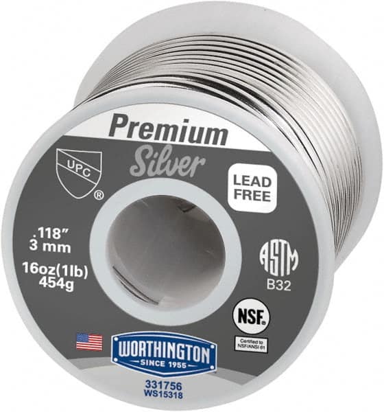 Premium Silver Lead-Free Solder: Silver, 0.118" Dia