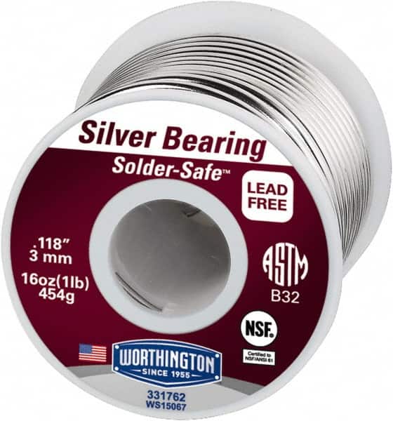 Worthington 331762 Silver Bearing Lead-Free Solder: Silver, 0.118" Dia 