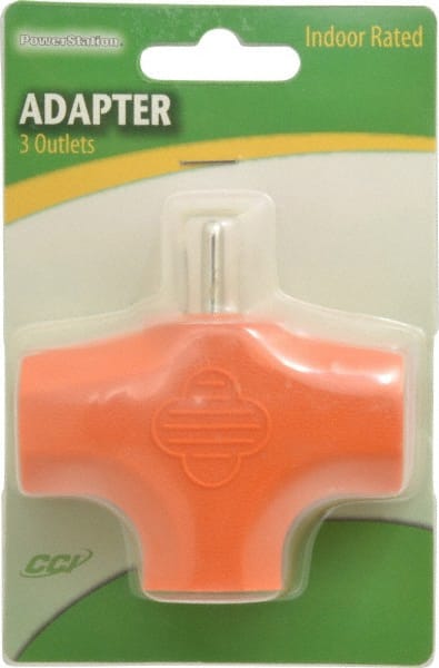 3 Outlets, 125 VAC, 15 Amp, Orange, Triple Tap Plug In Adapter