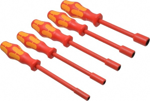 Nut Driver Set: 5 Pc, 7/32 to 1/2", Solid Shaft, Ergonomic Handle