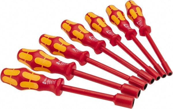 Nut Driver Set: 7 Pc, 3/16 to 1/2", Solid Shaft, Ergonomic Handle
