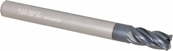 SGS 36373 Corner Radius End Mill: 1/4" Dia, 1/2" LOC, 0.03" Radius, 4 Flutes, Solid Carbide Image