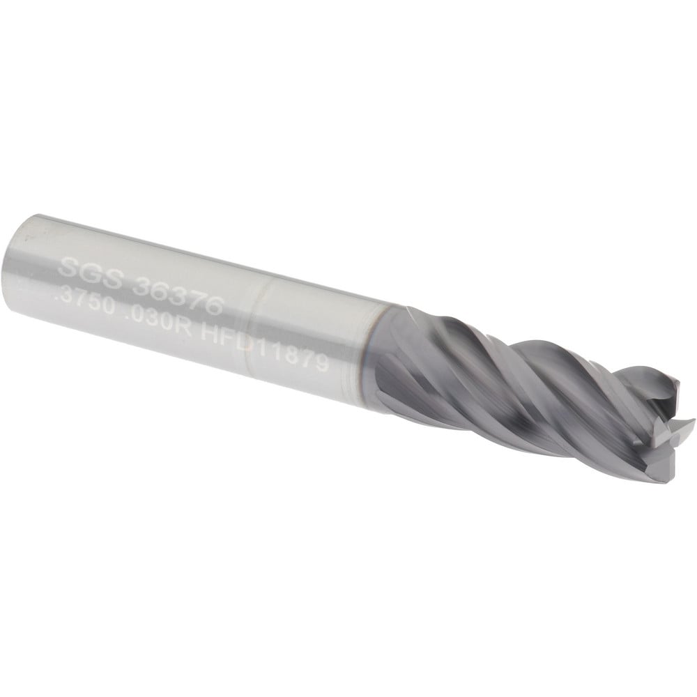 SGS 36376 Corner Radius End Mill: 3/8" Dia, 7/8" LOC, 0.03" Radius, 4 Flutes, Solid Carbide Image