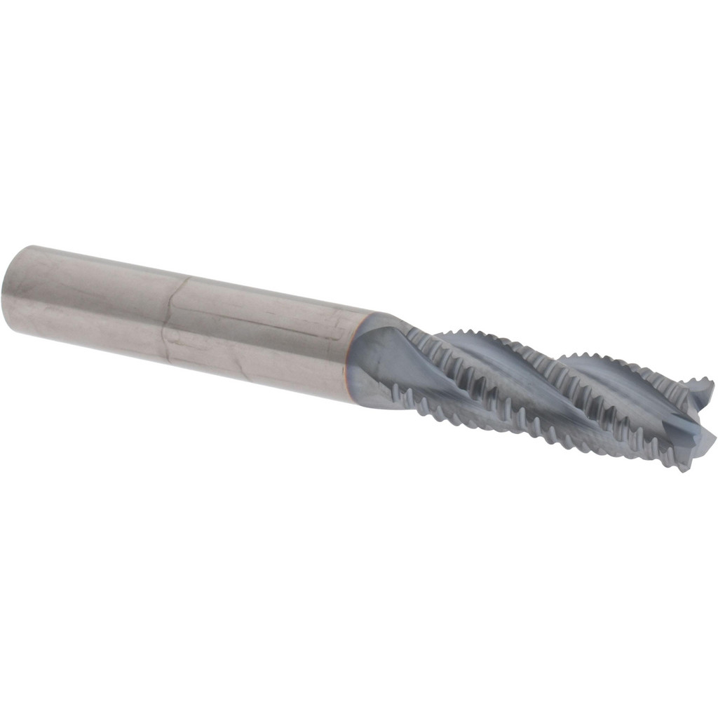 2500075 Roughing End Mill: 3/8" Dia, 4 Flutes, Single End, Solid Carbide  