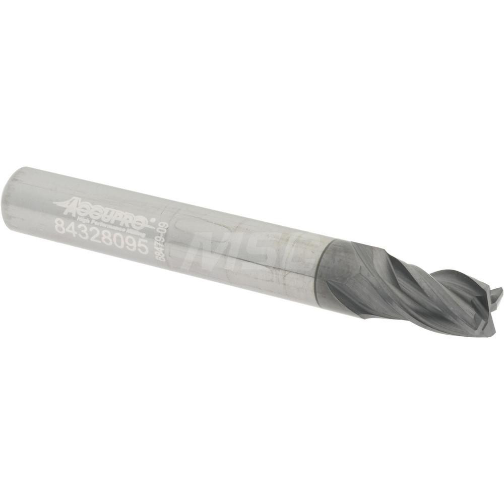 Accupro 446S2188C11 Corner Chamfer End Mill: 0.2188" Dia, 0.375" LOC, 4 Flute, 0.01" Chamfer Width, Solid Carbide 