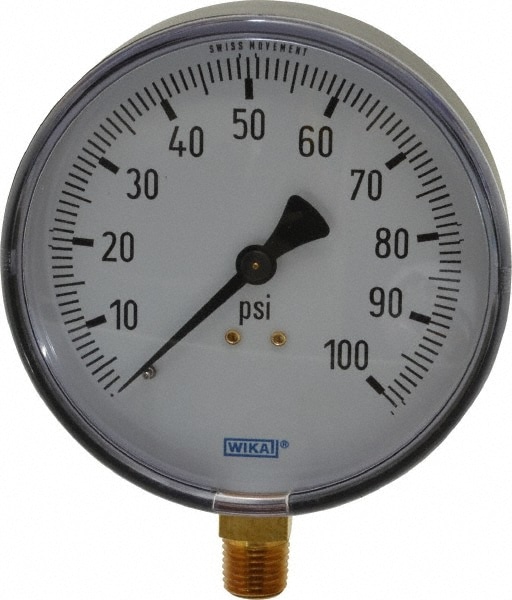 Wika 4256000 Pressure Gauge: 4" Dial, 1/4" Thread, NPT, Lower Mount Image