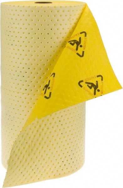 Brady SPC Sorbents CH30DP Sorbent Roll: Chemical & Hazmat Use, Medium Weight, 150 Long, 30" Wide, 40 gal Capacity, Perforated, Yellow 