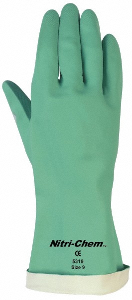 Chemical Resistant Gloves: Memphis® Size X-Large, 15.0000 mil, Nitrile, Supported - Green, Diamond Non-Slip Grip, Pair, FDA Approved