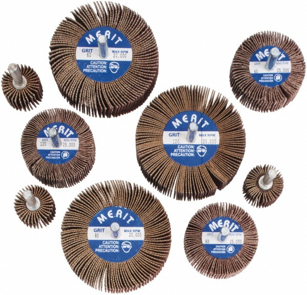 9 Piece Flap Wheel Kit - 60, 80 & 120 Grit, Medium & Fine Grade, Contains Wheels Mounted on 1/4" Shank