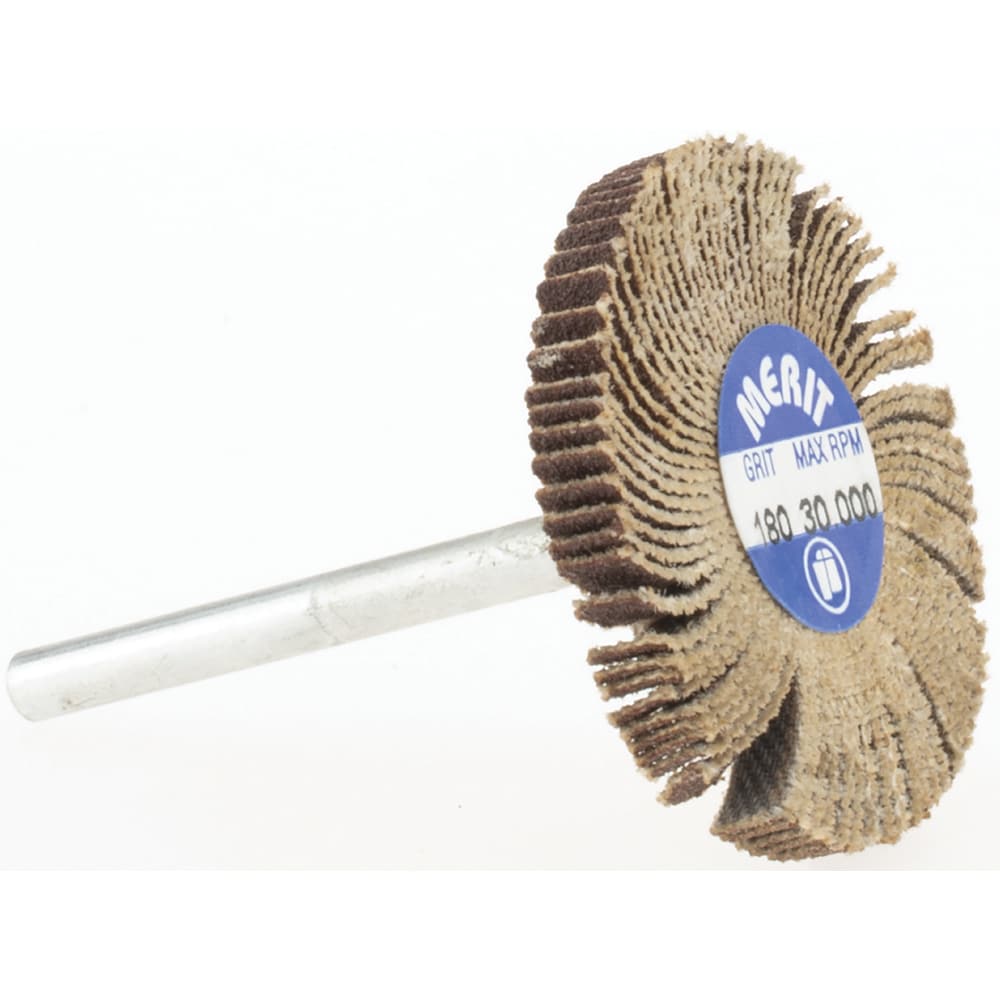 Mounted Flap Wheel: 1-3/16" Dia, 1/8" Face Width, 180 Grit, Aluminum Oxide