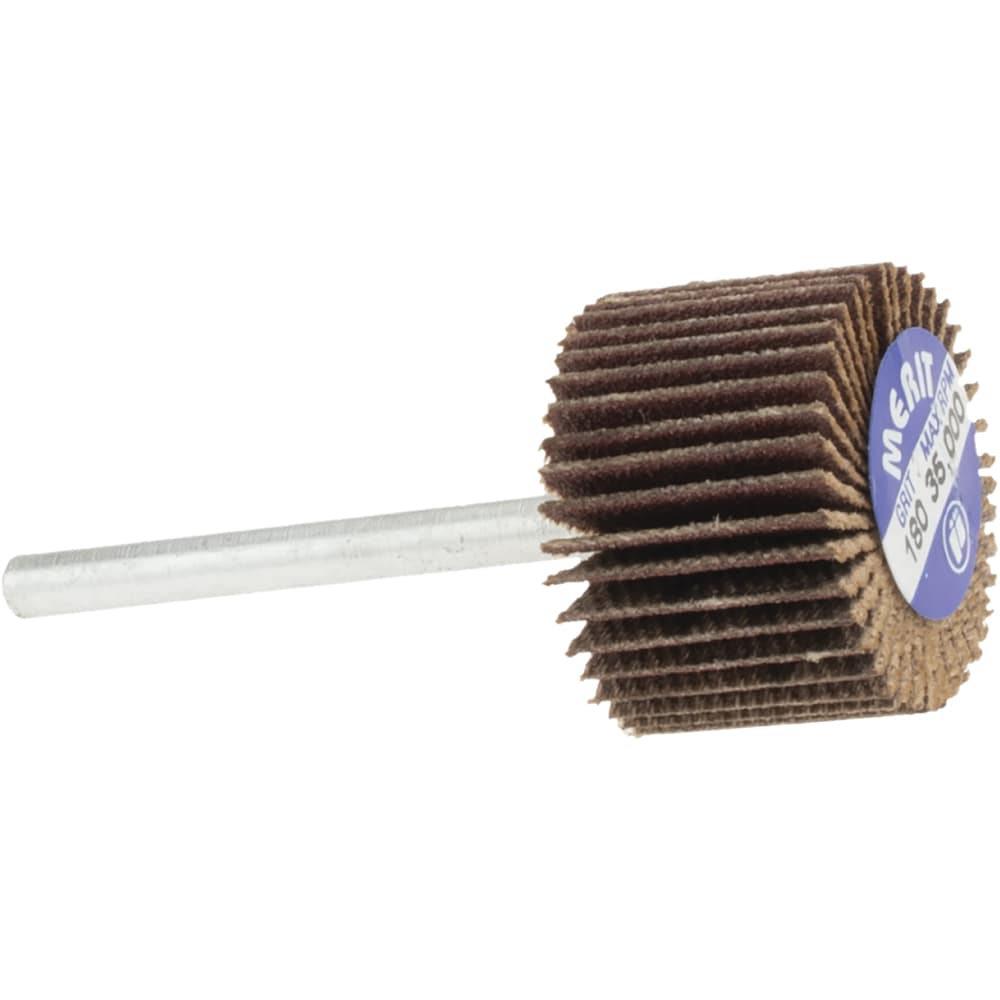 Mounted Flap Wheel: 3/4" Dia, 1/2" Face Width, 180 Grit, Aluminum Oxide