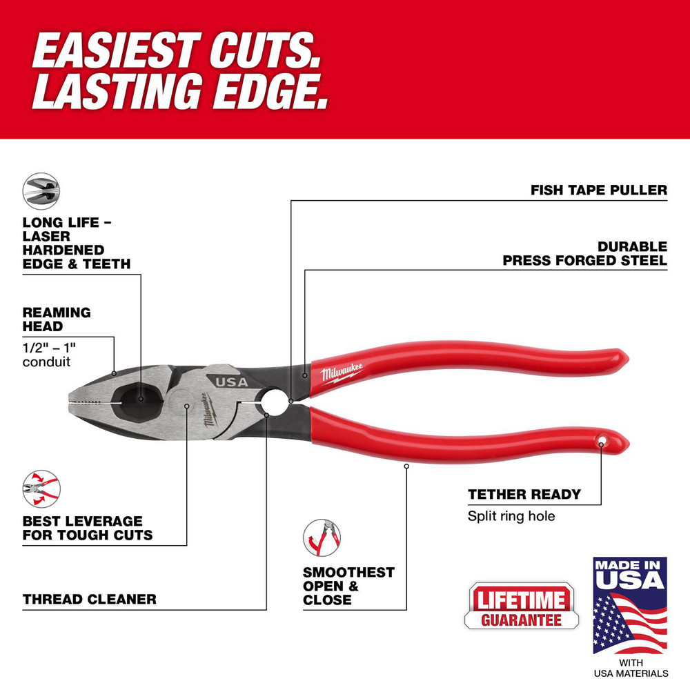 Milwaukee Tool Pliers; Jaw Texture Crosshatch; Plier Type Lineman's