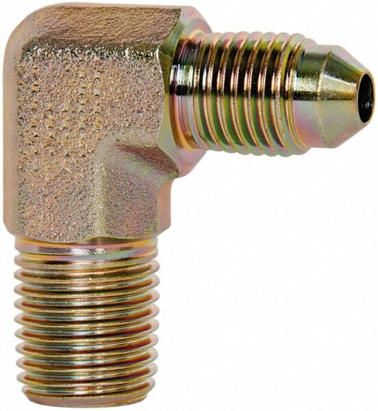 Industrial Pipe 90 ° Elbow Adapter: 7/16-20 x 1/4" Male Thread, MJIC x MBSPT