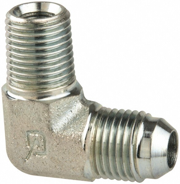 Industrial Pipe 90 ° Elbow Adapter: 9/16-18 x 1/4" Male Thread, MJIC x MBSPT