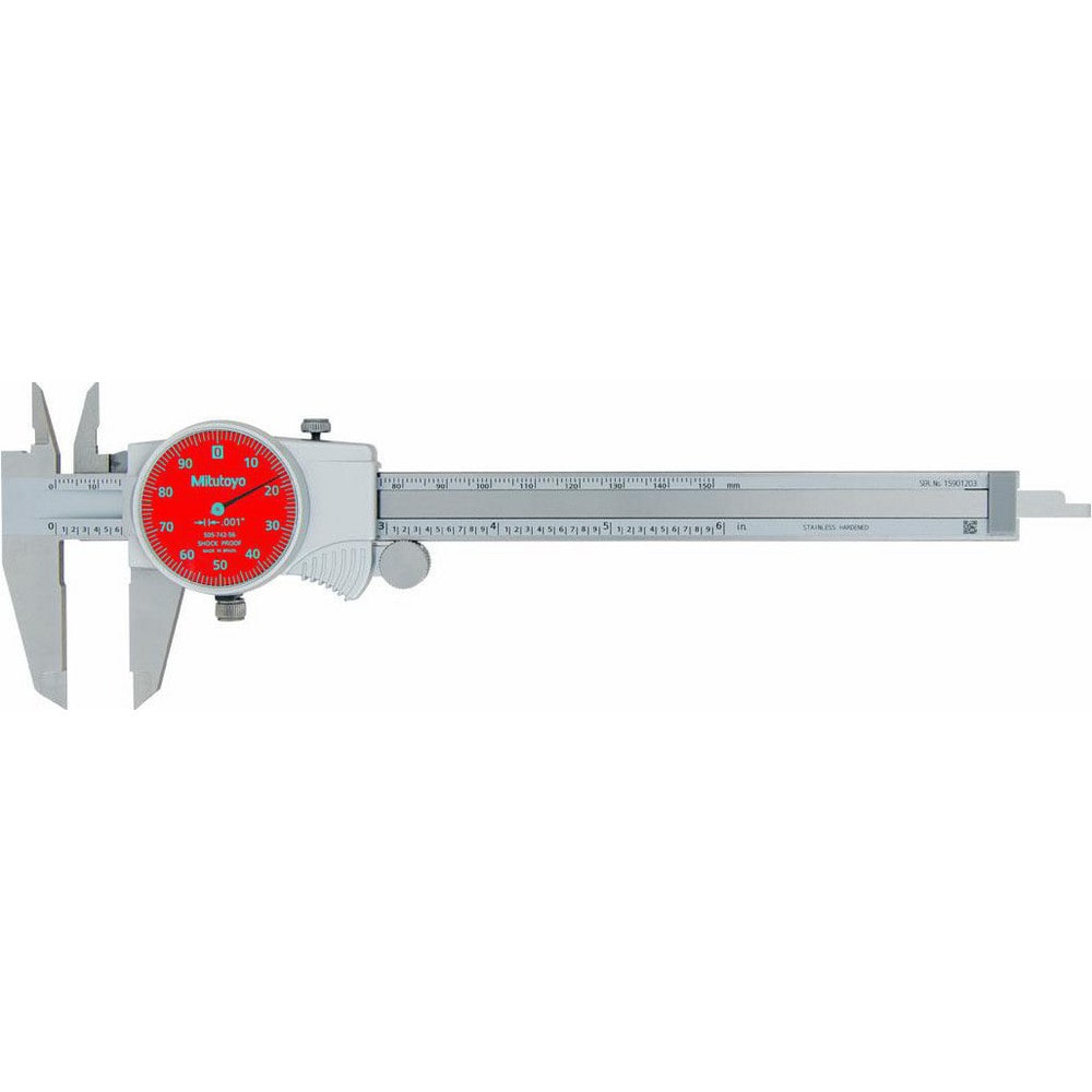 Dial Caliper: 6'' Range, 0.001'' Graduation, 0.1'' per Revolution