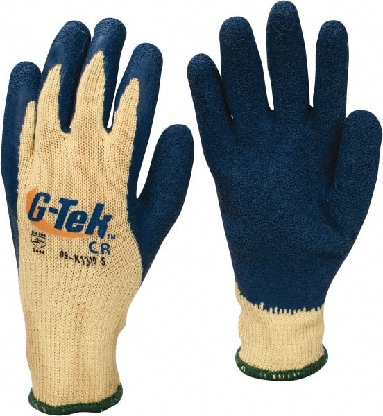 PRO-SAFE Cut-Resistant Gloves: Size Small, ANSI Cut A3, ANSI Puncture 4, Latex, Series G-Tek Kev - Blue & Yellow, 9 OAL, Palm & Fingers Coated