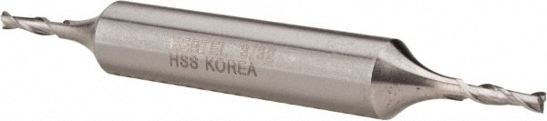 Hertel E2050006 Square End Mill: 3/32 Dia, 5/16 LOC, 3/8 Shank Dia, 3-1/16 OAL, 2 Flutes, High Speed Steel Image