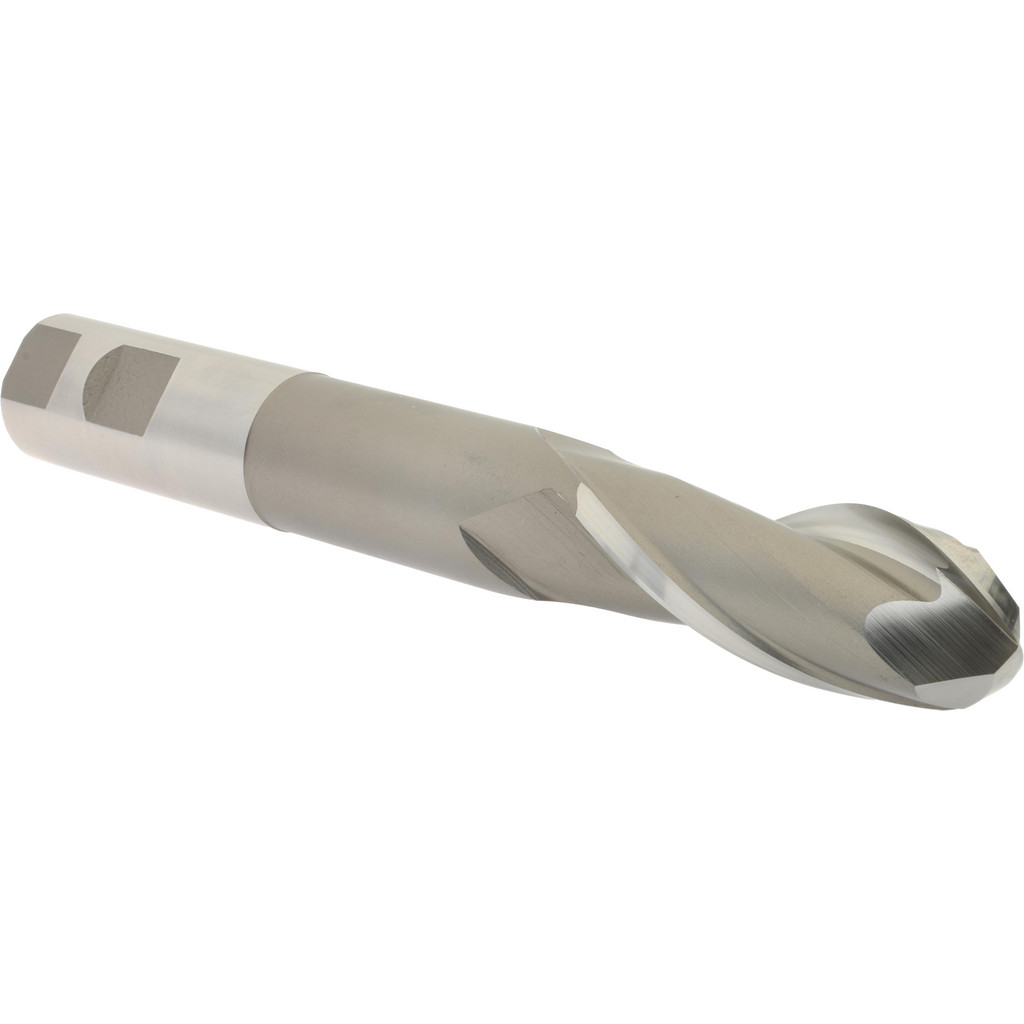 Hertel Ball End Mill: 1" Dia, 2-1/2" LOC, 2 Flute, High Speed Steel - 7-1/4" OAL, 1" Shank Dia, 30 deg Helix, Bright/Uncoated Finish, Single End
