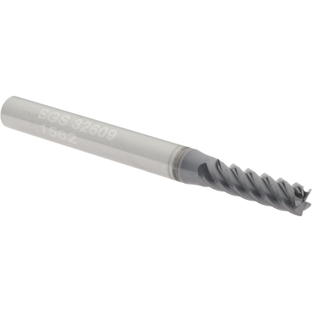 SGS 32609 Corner Radius End Mill: 0.1563" Dia, 9/16" LOC, 0.01" Radius, 5 Flutes, Solid Carbide Image